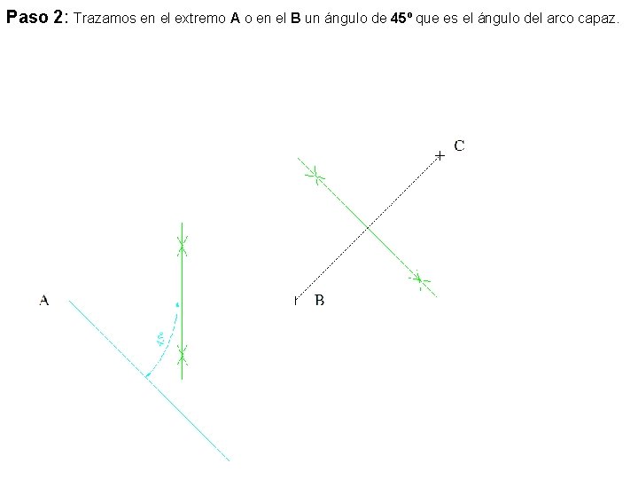 Paso 2: Trazamos en el extremo A o en el B un ángulo de