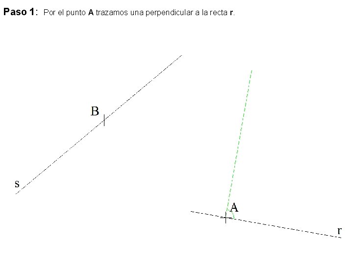 Paso 1: Por el punto A trazamos una perpendicular a la recta r. 