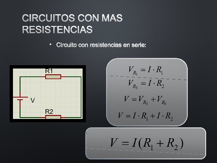 CIRCUITOS CON MÁS RESISTENCIAS • CIRCUITO CON RESISTENCIAS EN SERIE: CIRCUITOS CON MÁS RESISTENCIAS • CIRCUITO CON RESISTENCIAS EN SERIE: