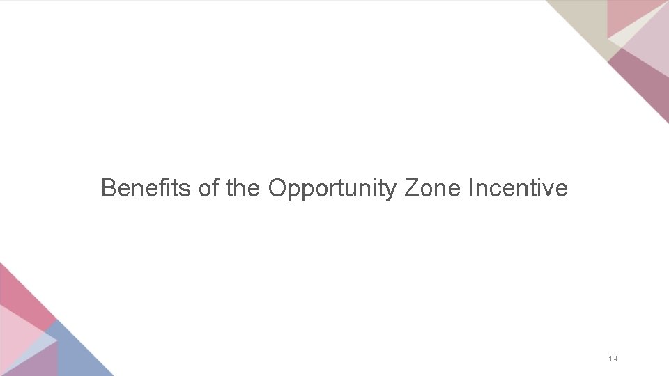 Benefits of the Opportunity Zone Incentive 14 