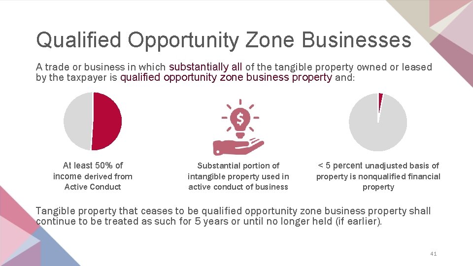 Qualified Opportunity Zone Businesses A trade or business in which substantially all of the