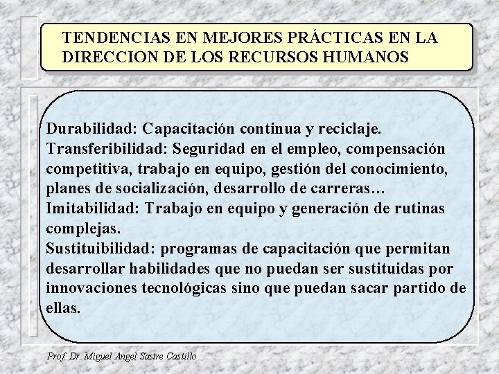 TENDENCIAS EN MEJORES PRÁCTICAS EN LA DIRECCION DE LOS RECURSOS HUMANOS Durabilidad: Capacitación continua