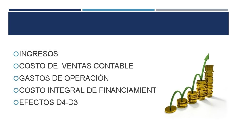  INGRESOS COSTO DE VENTAS CONTABLE GASTOS DE OPERACIÓN COSTO INTEGRAL DE FINANCIAMIENTO EFECTOS