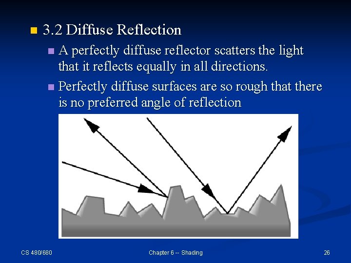 n 3. 2 Diffuse Reflection A perfectly diffuse reflector scatters the light that it