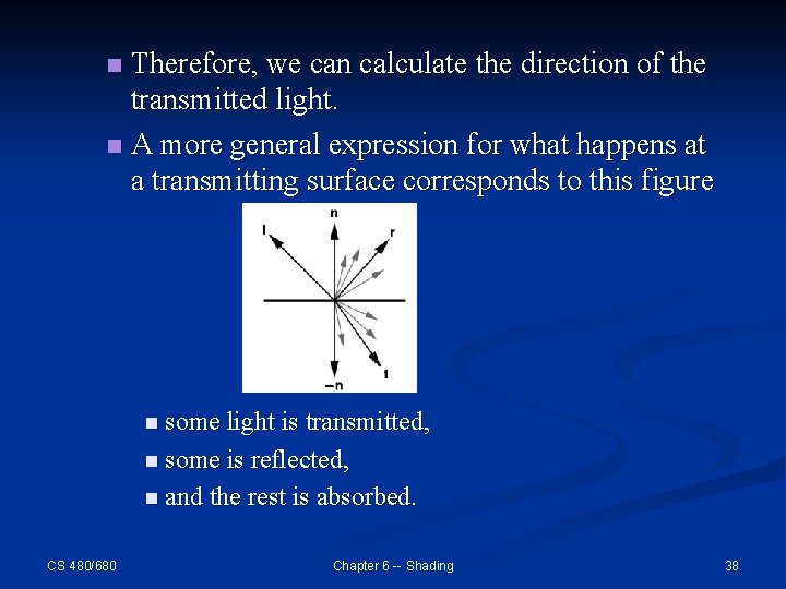 Therefore, we can calculate the direction of the transmitted light. n A more general