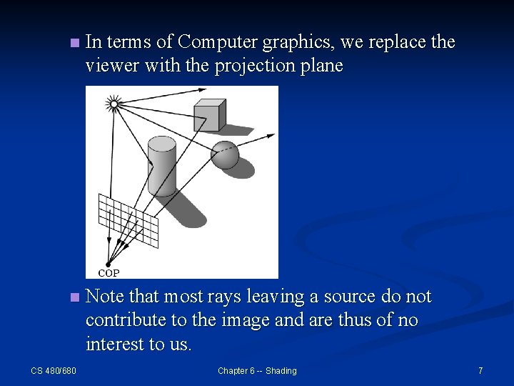 n In terms of Computer graphics, we replace the viewer with the projection plane