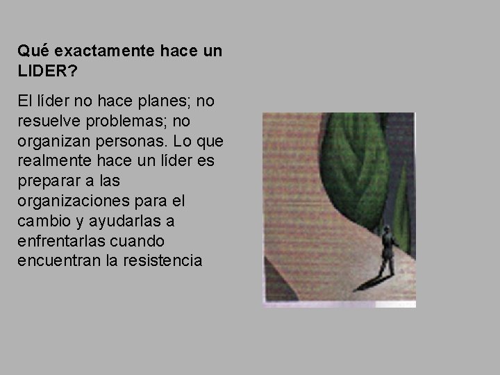 Qué exactamente hace un LIDER? El líder no hace planes; no resuelve problemas; no Qué exactamente hace un LIDER? El líder no hace planes; no resuelve problemas; no