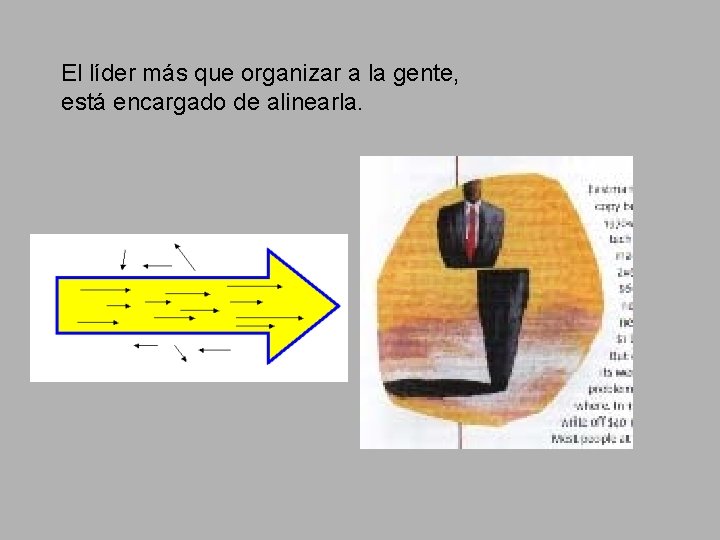 El líder más que organizar a la gente, está encargado de alinearla. El líder más que organizar a la gente, está encargado de alinearla.