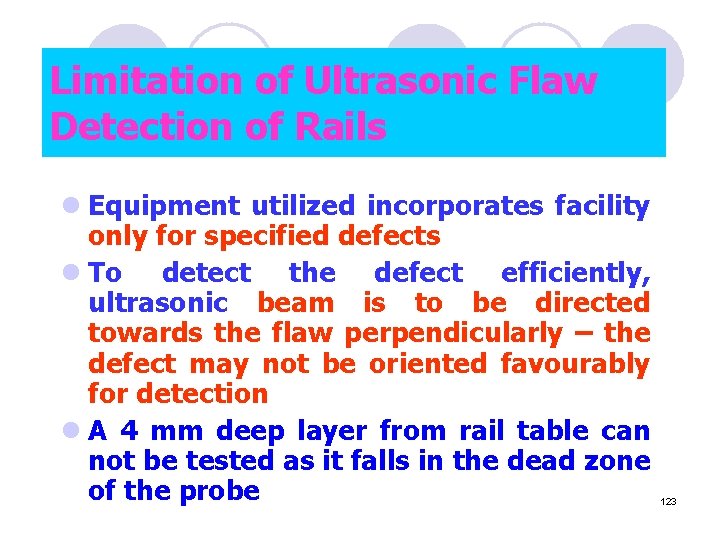Limitation of Ultrasonic Flaw Detection of Rails l Equipment utilized incorporates facility only for