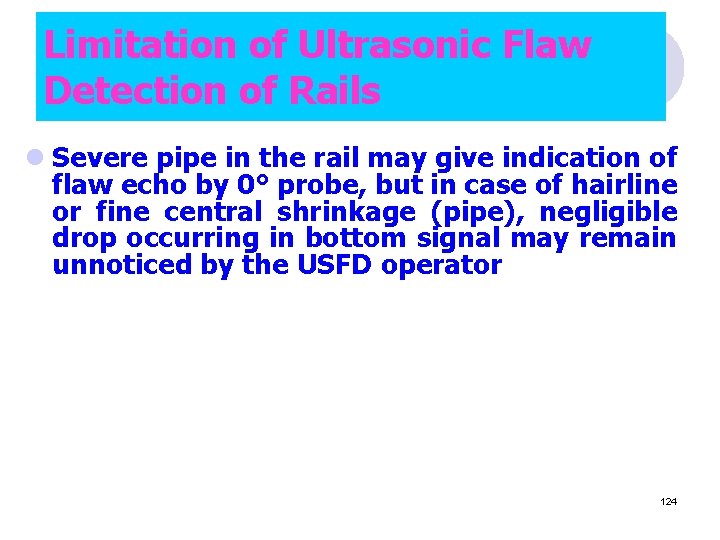 Limitation of Ultrasonic Flaw Detection of Rails l Severe pipe in the rail may