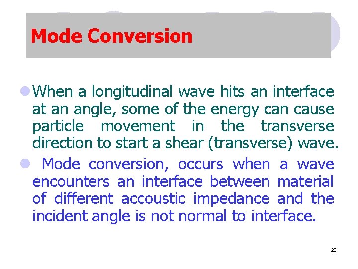 Mode Conversion l When a longitudinal wave hits an interface at an angle, some