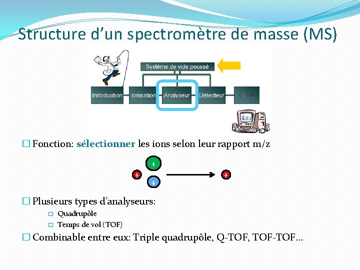 Structure d’un spectromètre de masse (MS) � Fonction: sélectionner les ions selon leur rapport Structure d’un spectromètre de masse (MS) � Fonction: sélectionner les ions selon leur rapport