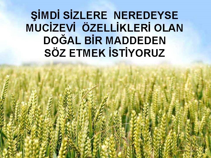 ŞİMDİ SİZLERE NEREDEYSE MUCİZEVİ ÖZELLİKLERİ OLAN DOĞAL BİR MADDEDEN SÖZ ETMEK İSTİYORUZ 