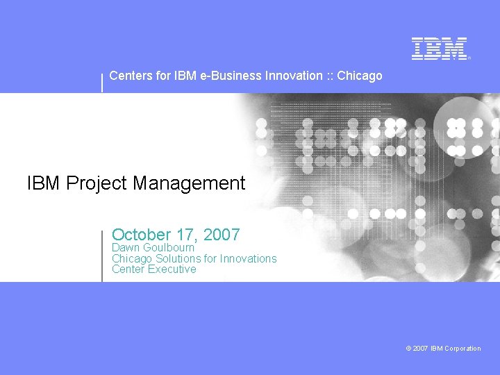 Centers for IBM e-Business Innovation : : Chicago IBM Project Management October 17, 2007