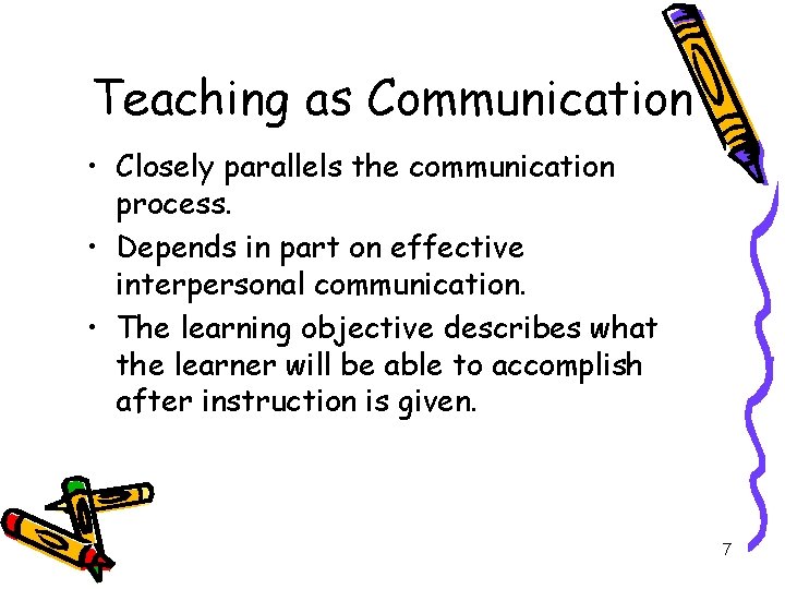 Teaching as Communication • Closely parallels the communication process. • Depends in part on
