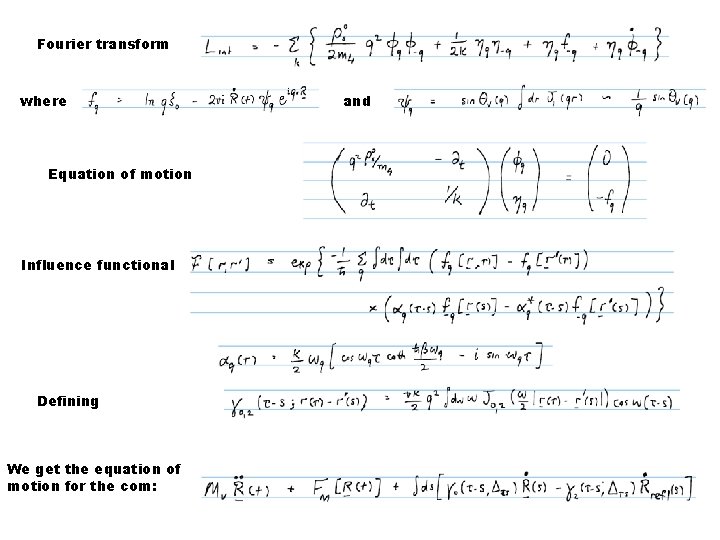 Fourier transform where Equation of motion Influence functional Defining We get the equation of