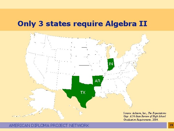 Only 3 states require Algebra II Source: Achieve, Inc. , The Expectations Gap: A