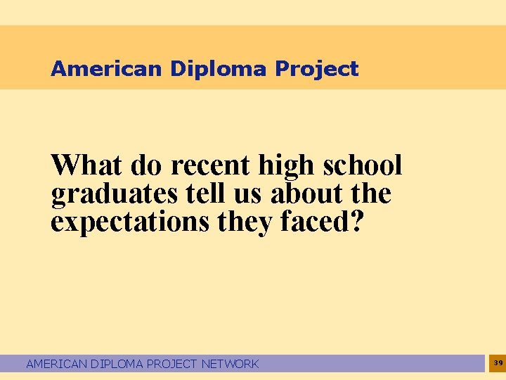 American Diploma Project What do recent high school graduates tell us about the expectations
