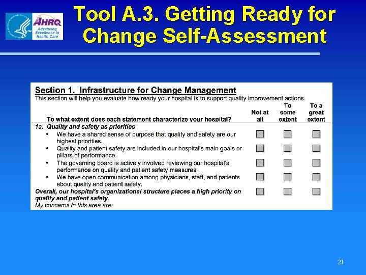 Tool A. 3. Getting Ready for Change Self-Assessment 21 
