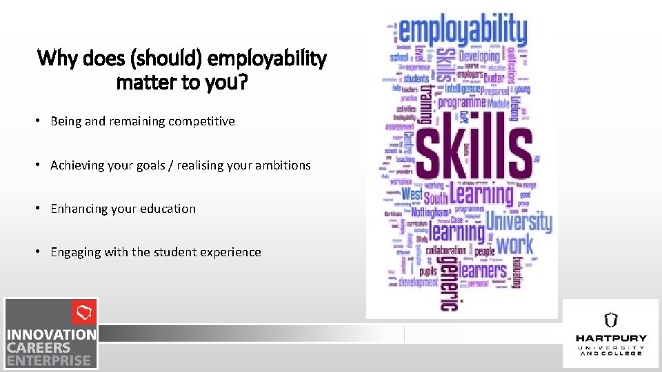 Why does (should) employability matter to you? • Being and remaining competitive • Achieving