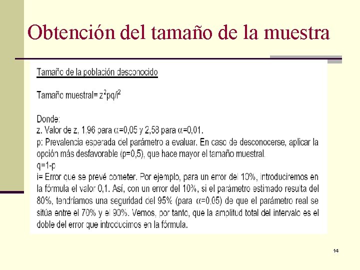 Obtención del tamaño de la muestra 14 