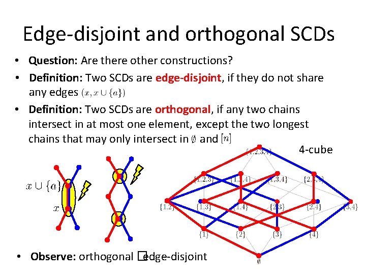 Edge-disjoint and orthogonal SCDs • Question: Are there other constructions? • Definition: Two SCDs