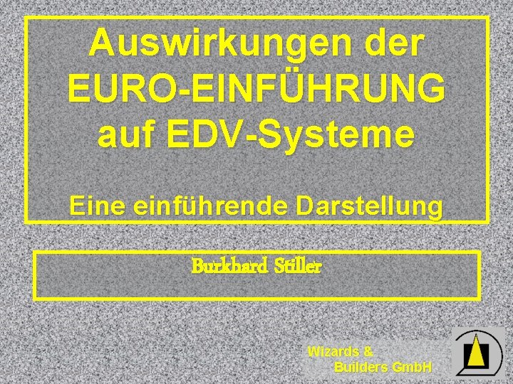 Auswirkungen der EURO-EINFÜHRUNG auf EDV-Systeme Eine einführende Darstellung Burkhard Stiller Wizards & Builders Gmb.