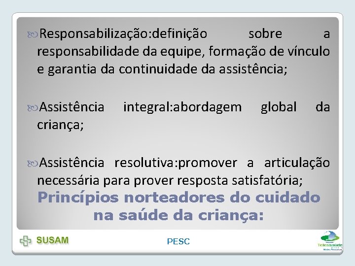  Responsabilização: definição sobre a responsabilidade da equipe, formação de vínculo e garantia da