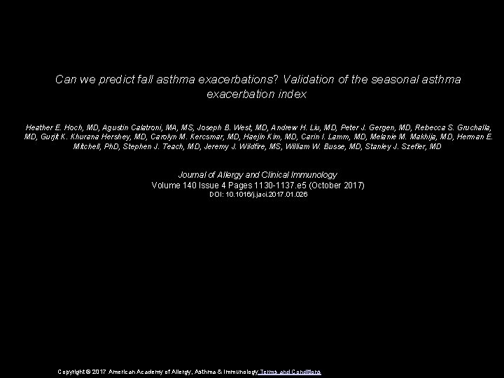 Can we predict fall asthma exacerbations? Validation of the seasonal asthma exacerbation index Heather