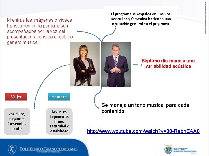 Mientras las imágenes o videos transcurren en la pantalla son acompañados por la voz Mientras las imágenes o videos transcurren en la pantalla son acompañados por la voz