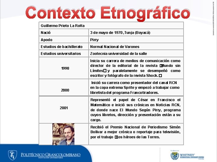 Contexto Etnográfico Guillermo Prieto La Rotta Nació 3 de mayo de 1970 , Tunja Contexto Etnográfico Guillermo Prieto La Rotta Nació 3 de mayo de 1970 , Tunja