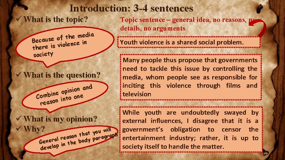 Introduction: 3 -4 sentences ü What is the topic? media e h t f