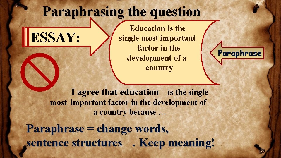 Paraphrasing the question ESSAY: Education is the single most important factor in the development