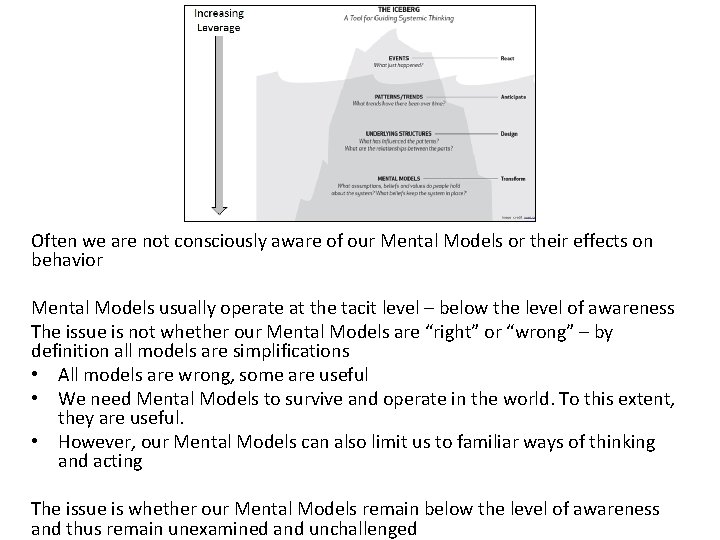 Often we are not consciously aware of our Mental Models or their effects on