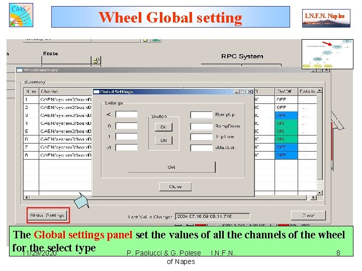 Wheel Global setting I. N. F. N. Naples The Global settings panel set the