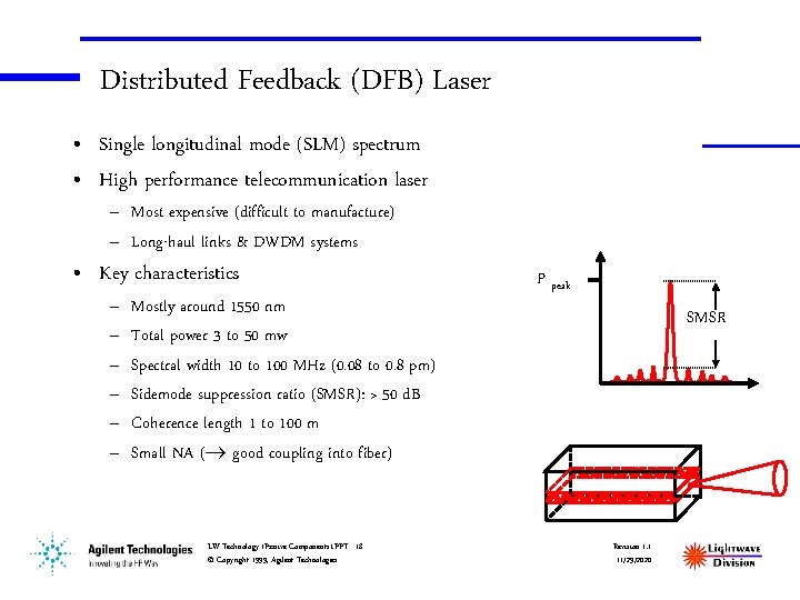 Distributed Feedback (DFB) Laser • Single longitudinal mode (SLM) spectrum • High performance telecommunication