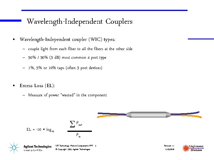 Wavelength-Independent Couplers • Wavelength-Independent coupler (WIC) types: – couple light from each fiber to