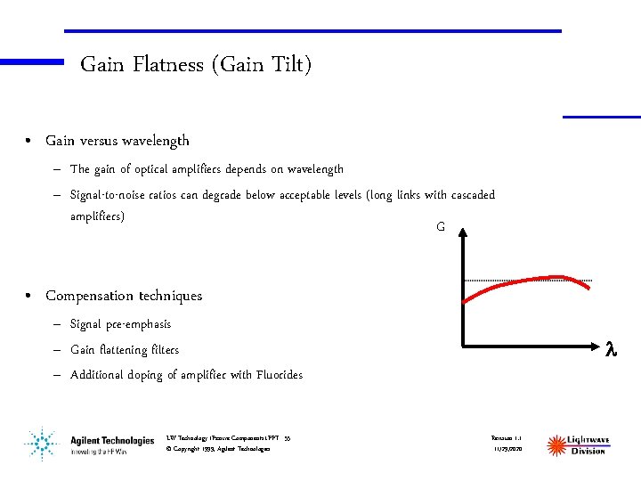 Gain Flatness (Gain Tilt) • Gain versus wavelength – The gain of optical amplifiers