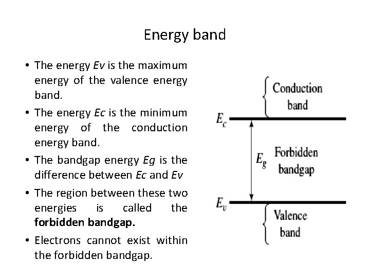 Energy band • The energy Eν is the maximum energy of the valence energy