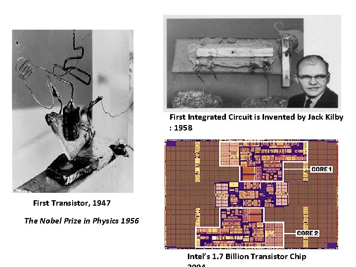 First Integrated Circuit is Invented by Jack Kilby : 1958 First Transistor, 1947 The