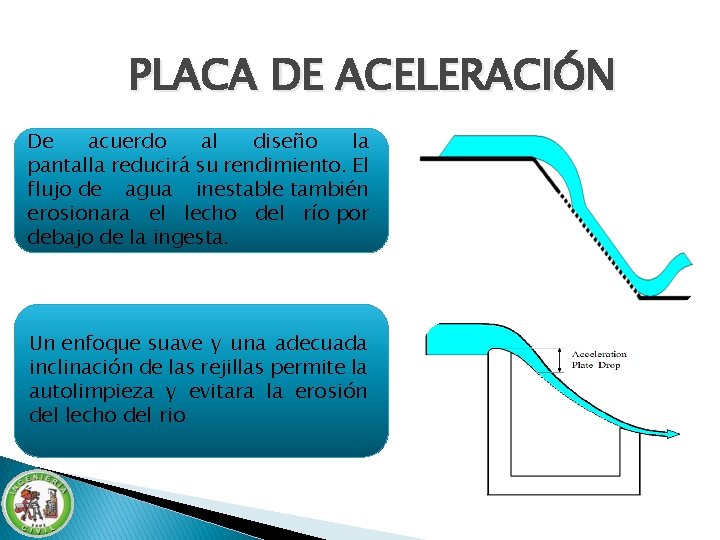 PLACA DE ACELERACIÓN De acuerdo al diseño la pantalla reducirá su rendimiento. El flujo PLACA DE ACELERACIÓN De acuerdo al diseño la pantalla reducirá su rendimiento. El flujo
