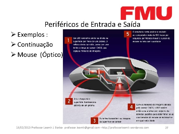 Periféricos de Entrada e Saída Ø Exemplos : Ø Continuação Ø Mouse (Óptico): 18/02/2013