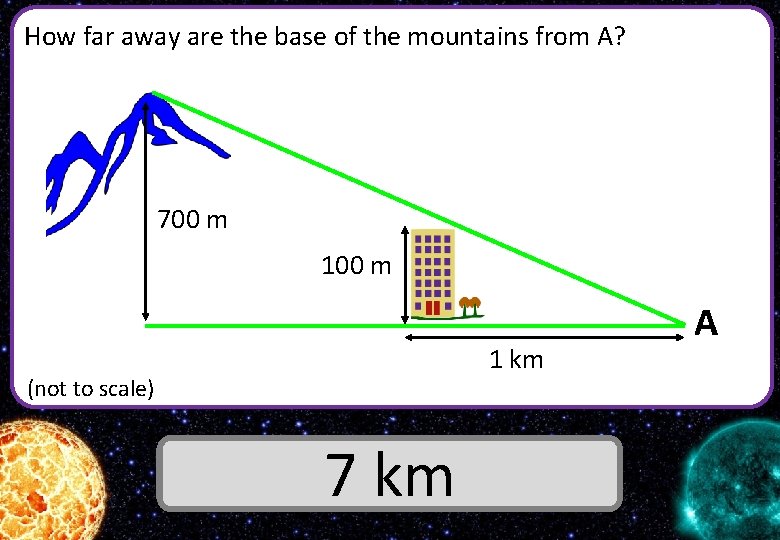 How far away are the base of the mountains from A? 700 m 1