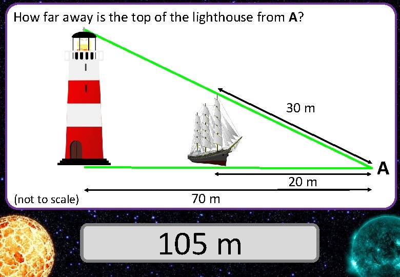 How far away is the top of the lighthouse from A? 30 m (not