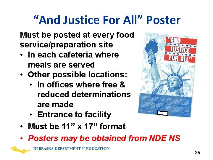 “And Justice For All” Poster Must be posted at every food service/preparation site •