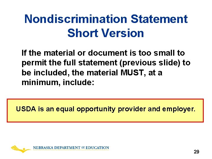 Nondiscrimination Statement Short Version If the material or document is too small to permit