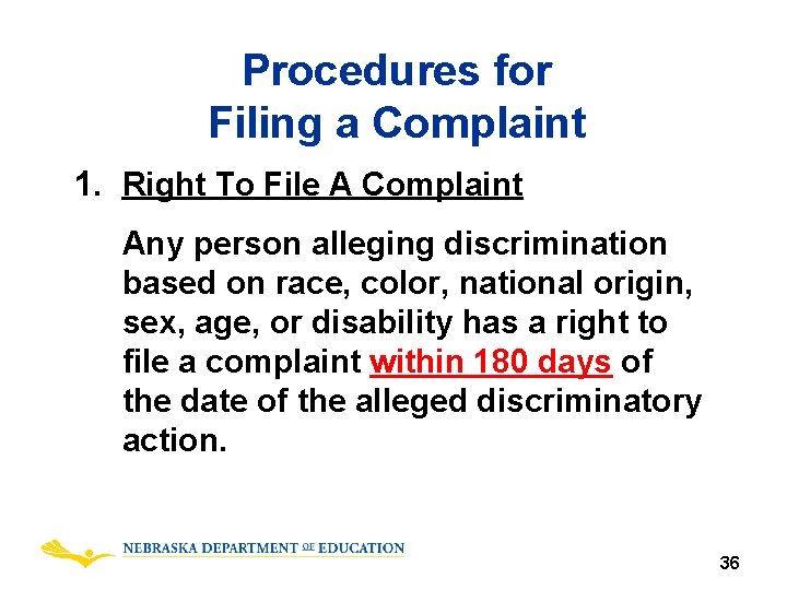 Procedures for Filing a Complaint 1. Right To File A Complaint Any person alleging