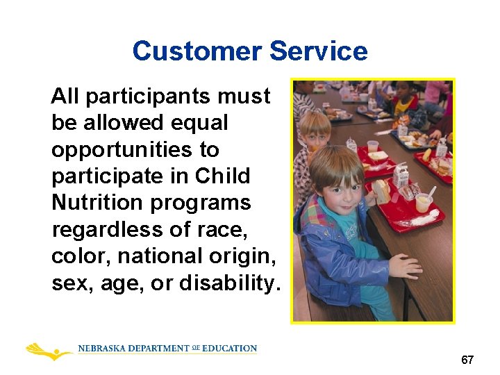 Customer Service All participants must be allowed equal opportunities to participate in Child Nutrition