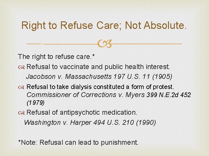 Right to Refuse Care; Not Absolute. The right to refuse care. * Refusal to Right to Refuse Care; Not Absolute. The right to refuse care. * Refusal to