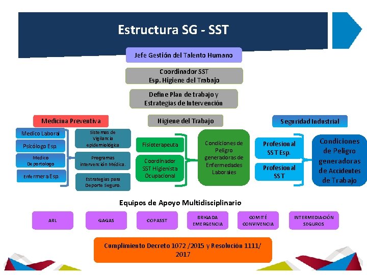 Estructura SG - SST Jefe Gestión del Talento Humano Coordinador SST Esp. Higiene del